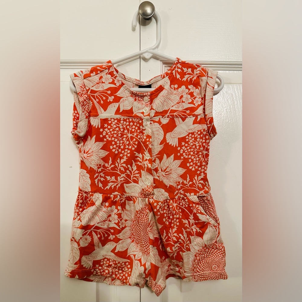 Baby Gap shorts one piece romper coral floral pattern